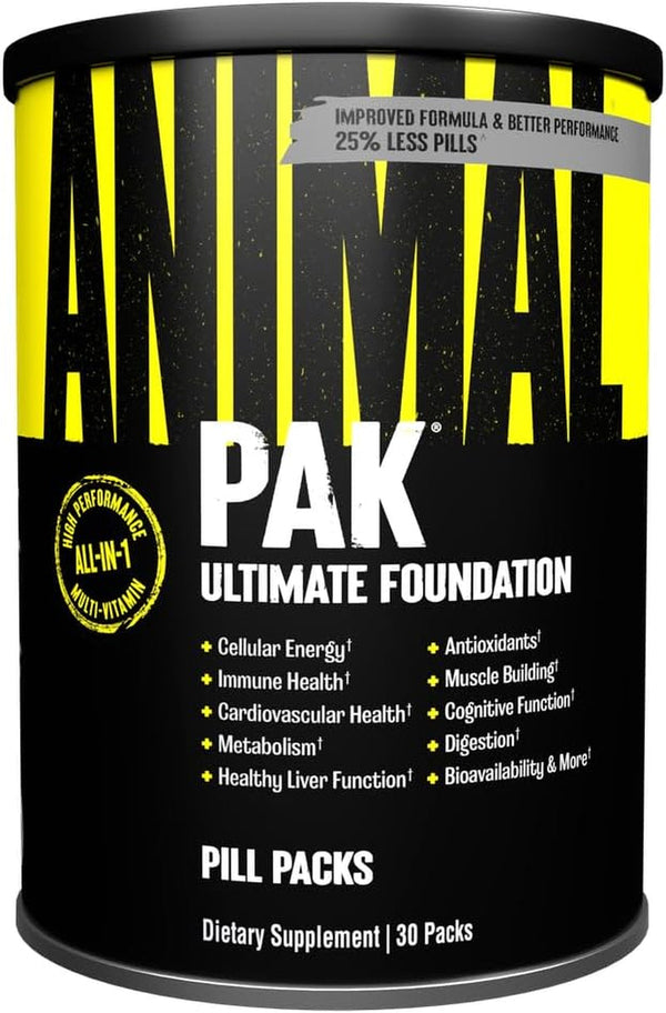Animal Pak - Convenient Multivitamin for Men & Women Daily All-In-One Vitamin & Supplement Pack - Zinc, Vitamins C, B, D, Amino Acids, and Immune Support - Sports Nutrition Performance - 30 Count