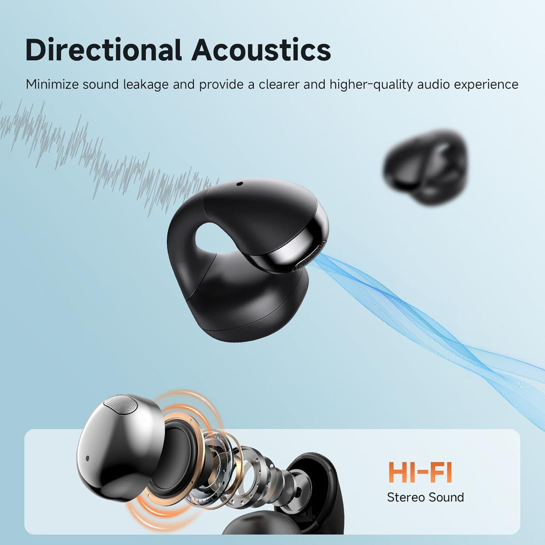 CXK Open Ear Headphones, Bluetooth 5.4 Clip on Earbuds 30H Playtime Flexible Ear Clip Design Headphones Lightweight Comfort Bluetooth Earbuds with LED Digital Display for Gym