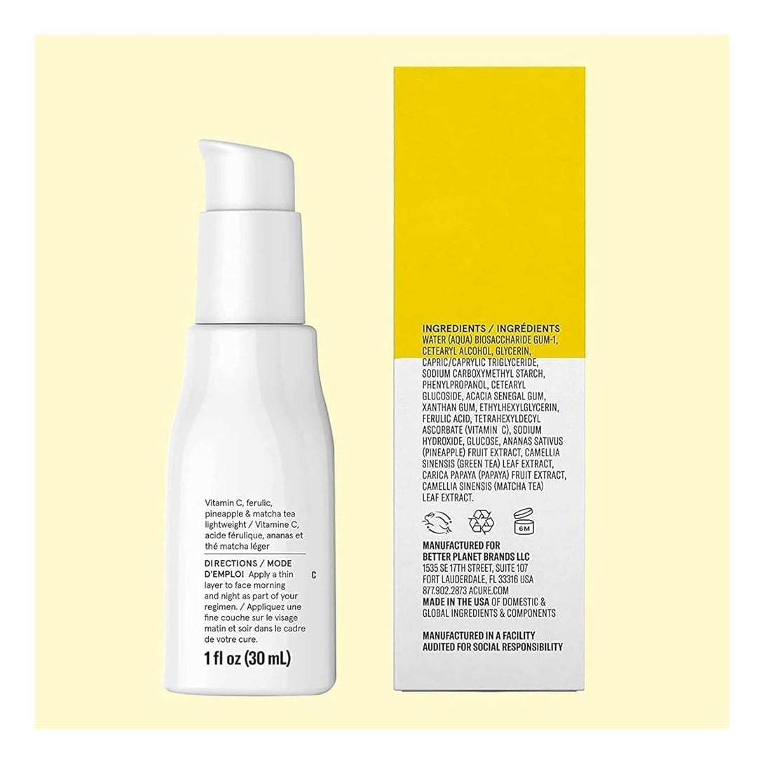 ACURE Face Brightening Vitamin C & Ferulic Acid Serum - Day & Night Oil Free Glowing Facial Serum - Vitamin C, Ferulic Acid & Pineapple Extract for Natural Brighter Look - for All Skin Types 1 Fl Oz