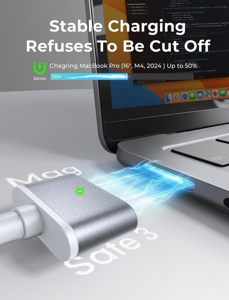 LISEN USB-C to Magnetic 3 Cable (6.6FT) for M4 Macbook Air Pro Charger, 140W Magnetic Safe 3 Cable for Macbook Air (15''/13'' M4 2025, M3 2024, M2 2023, M2 2022), Pro (16"/14" 2024/2023/2021)