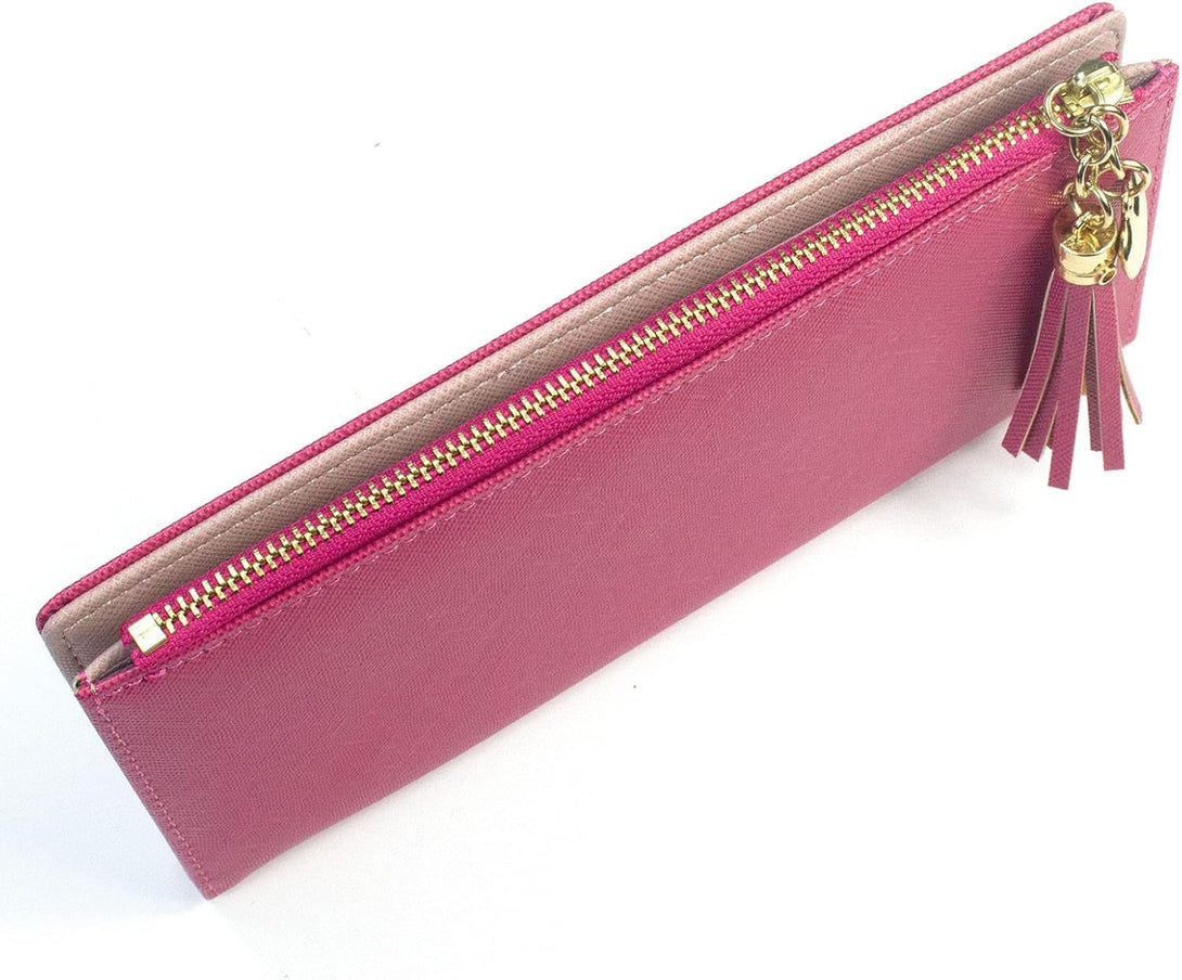Womens Wallet Cute Elegant Long Slim Card Holder Case Minimalist Coin Purse Thin Tassels Zip Clutch Wallets for Girls Ladies