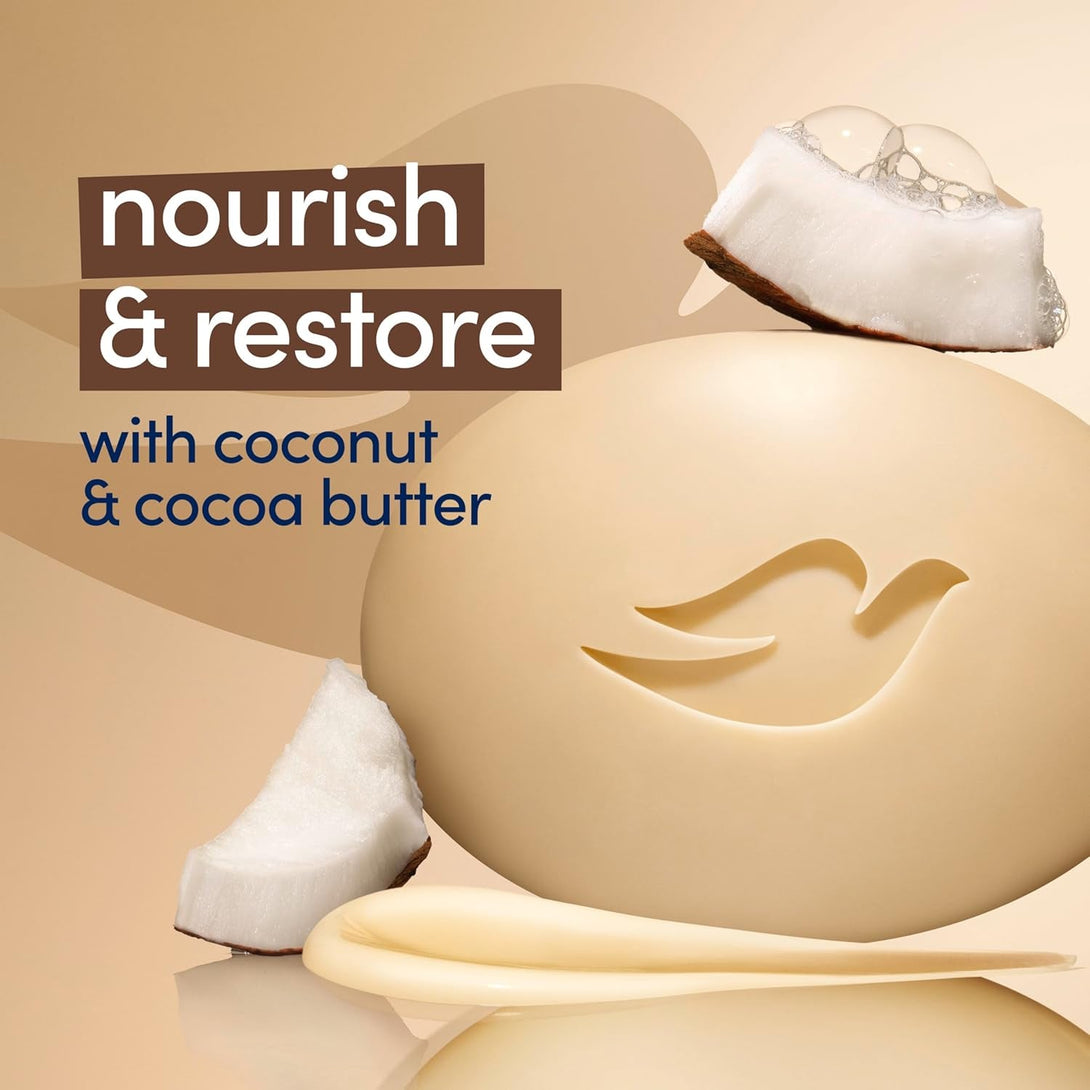 Dove Beauty Bar Soap Restoring Coconut & Cocoa Butter 6 Count for Restored Skin, Nourishes Skin 3.75 Oz