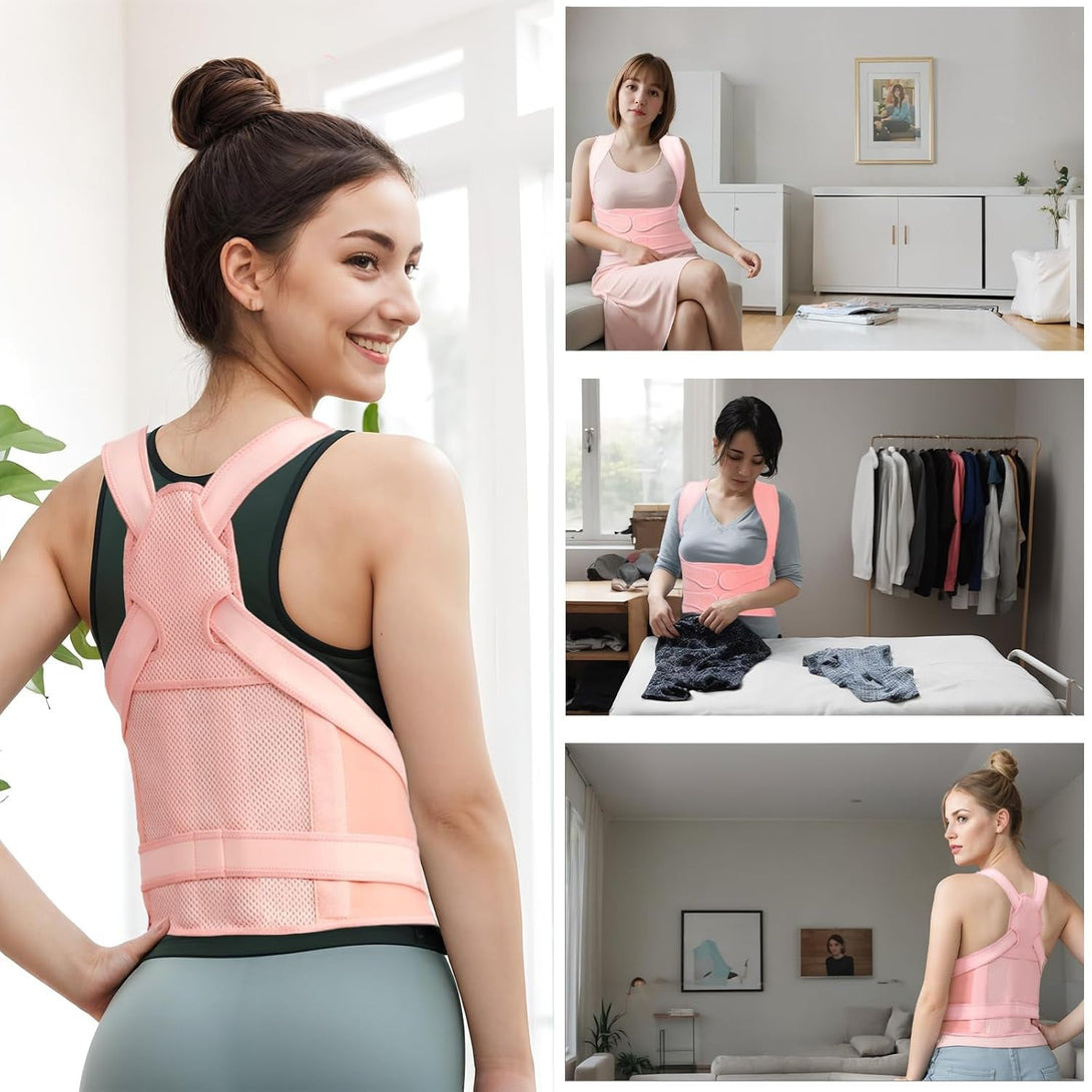 Back Brace Posture Corrector for Women and Men, Full Back Support Straps Straightener, Hunchback Improve Posture-Shoulder, Lumbar and Upper Lower Back Pain Relief (Pink, M)