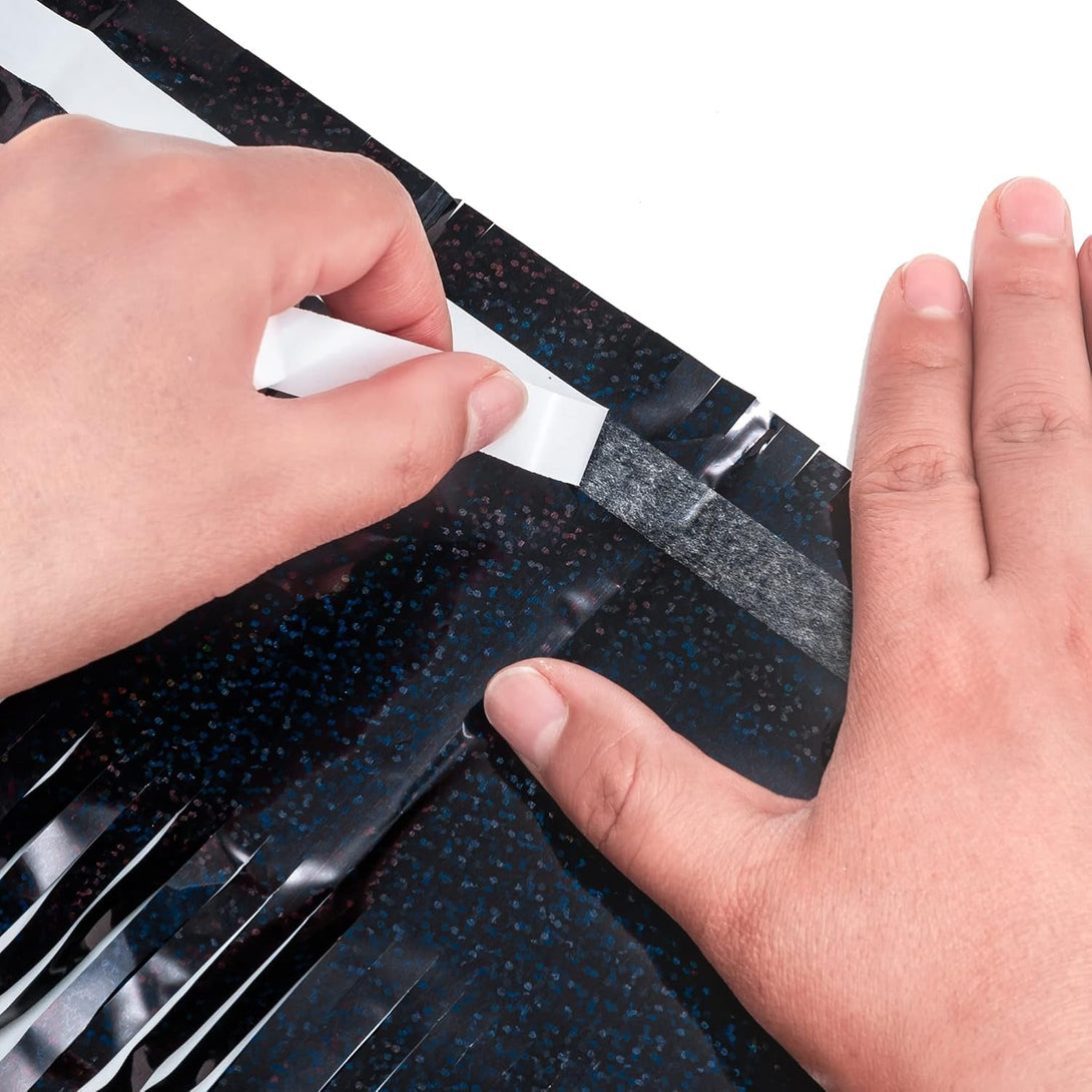 Black Tinsel Curtain Party Backdrop - GREATRIL Party Streamers Backdrop Foil Fringe Curtains for Birthdays/Wizard Halloween Decorations - 1M X 2.5M - Pack of 2