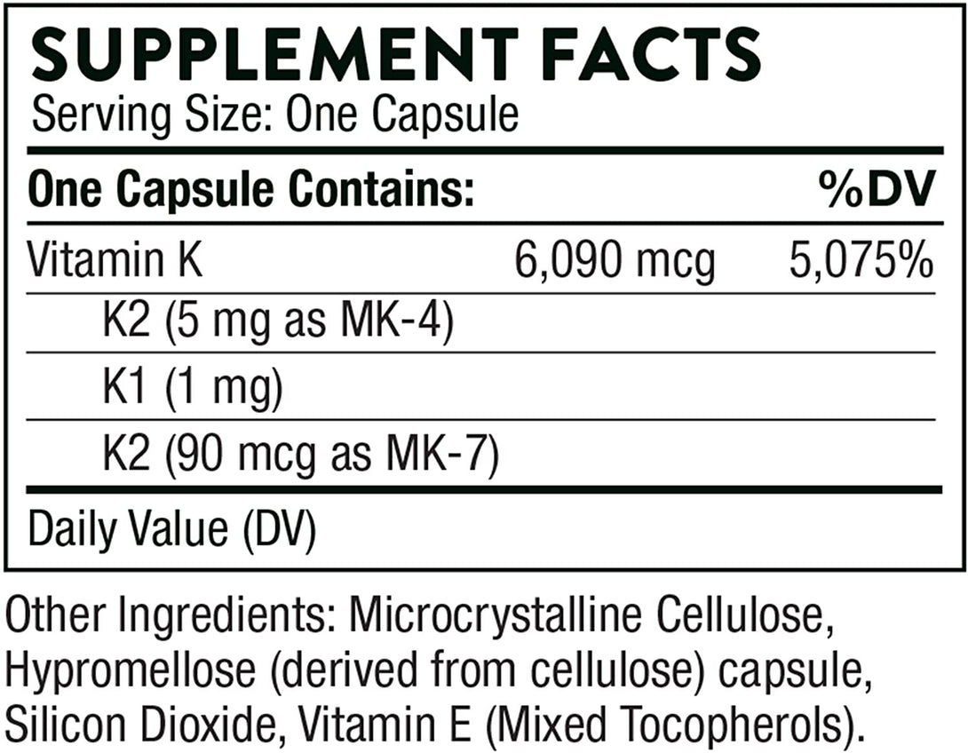 THORNE Vitamin K (Formerly 3-K Complete) - Vitamins K1 and K2 (As MK-4 and MK-7) - Supports Strong Bones* - 60 Capsules