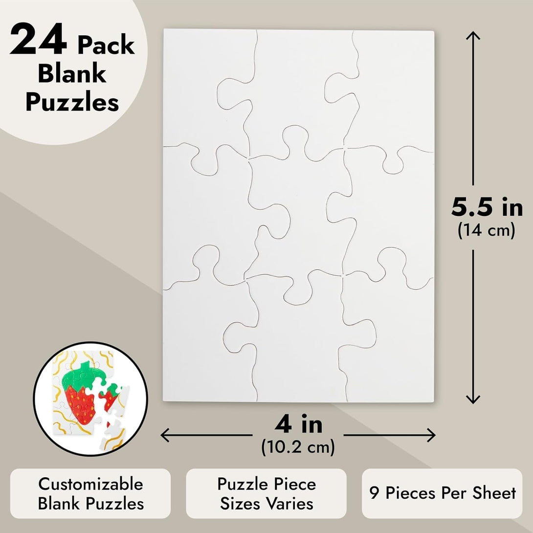 Bright Creations 24 Sheets Blank Puzzles to Draw on Bulk, 5.5 X 4 Inch Jigsaw Puzzle Pieces for DIY, Arts and Crafts Projects