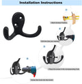 Kruodop 10 Pack Wall Hooks Wall Mounted Coat Hooks for Hanging Heavy Duty, Black Towel Hooks, Metal Double Coat Hanger with Screws Cup Retro for