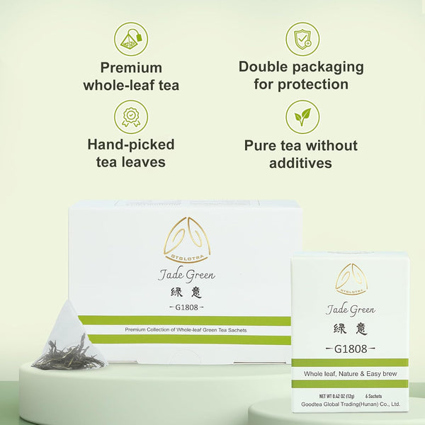 GTGLOTRA Premium Full-Leaf Loose Green Tea, 24 Pyramid Bags(4 Pack), 100% Natural No Additives, Easy Brew, Biodegradable Tea Whole Leaf Tea