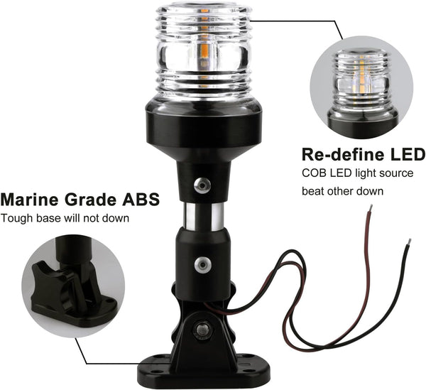 Boat Anchor Light, White LED Stern Light for Boat - 3 Nautical Mile Bimini Top - Pontoon - All round - 1224V, 6