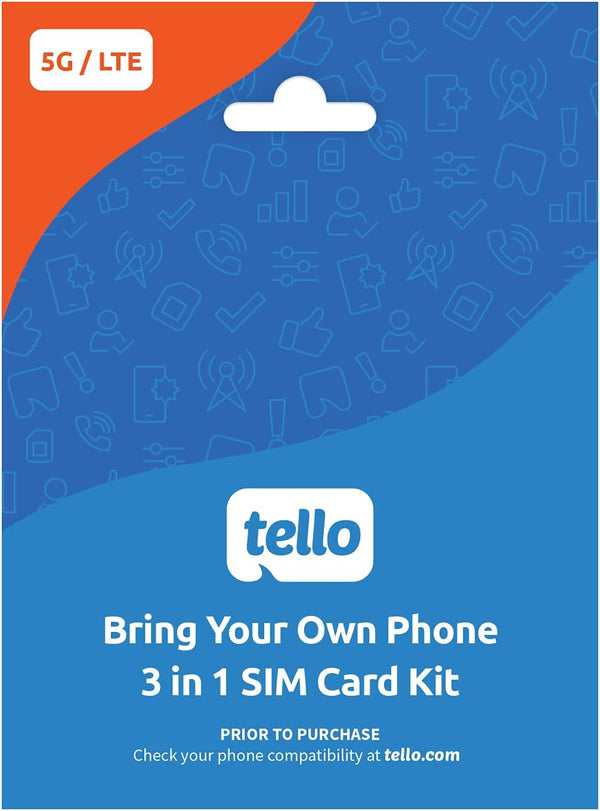 Tello Mobile - US Prepaid SIM Card (3 in 1) | Bring Your Own Phone Kit | Phone Plans Starting at $5/Mo up to $25/Mo | Nation-Wide 4G LTE/5G Coverage
