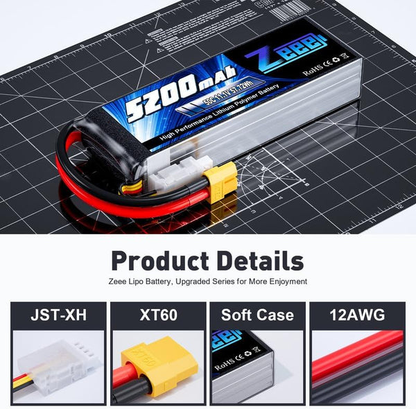 Zeee 3S Lipo Battery 5200Mah 50C 11.1V RC Batteries with XT60 Connector Soft Case for RC Airplane Helicopter Plane Quadcopter RC Car Truck Boat