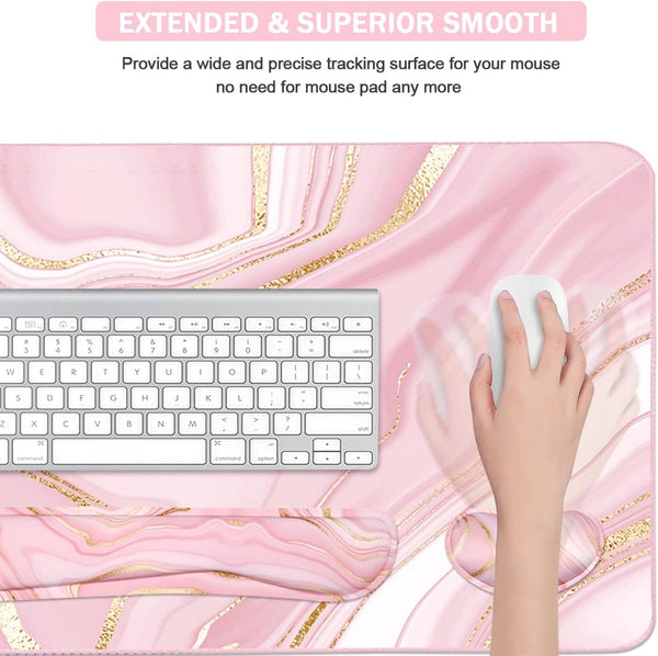 Keyboard Mouse Pad Set, Extended Mouse Pad+Keyboard Wrist Rest Support, Memory Foam Ergonomic Easy Typing, 3Pcs (35.4Ã15.7 In) Desk Pad Set for