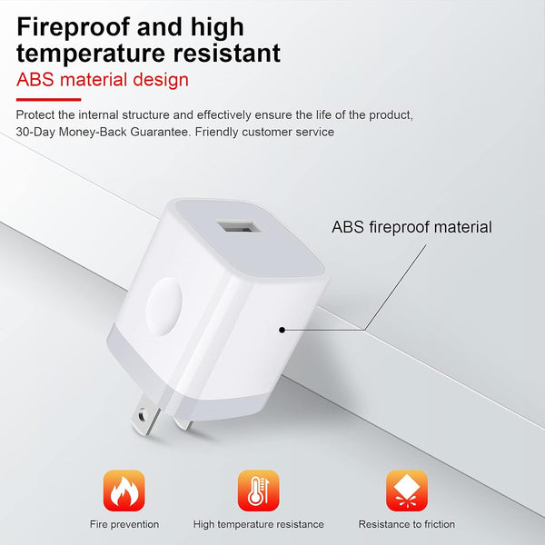 Iphone Charger Block, Plug in Phone Charger, Sicodo 4Pack Single Port USB Wall Charge Fast Charging Adapter Cube Box for Iphone 16 15 14 13