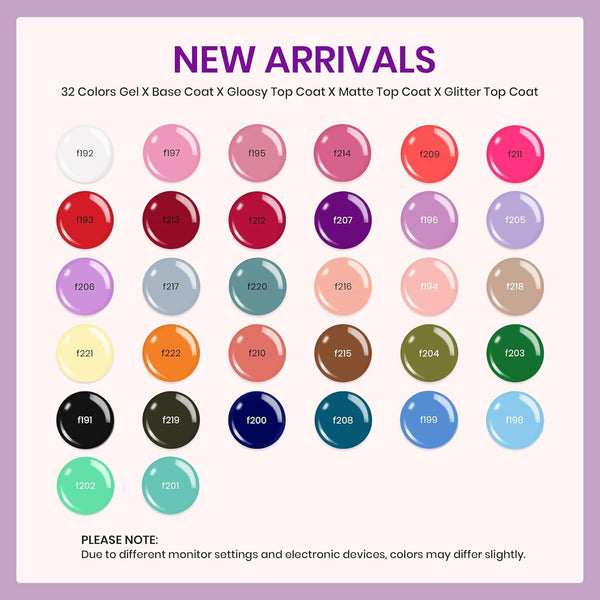 Beetles Gel Polish Set Summer Gel Nail Polish Kit Spring Pastel 36 Pcs 32 Colors with Base Top Coat Hot Pink Green Black White Burgundy Red Blue