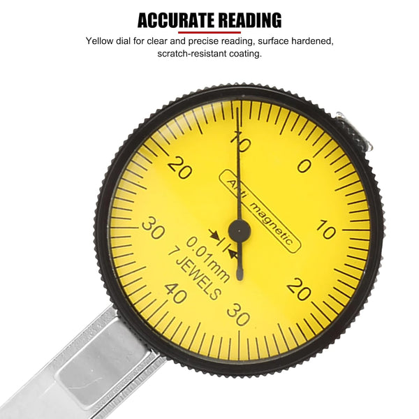 EVTSCAN 0 to 0.8Mm Lever Type Test Indicator with Magnetic Base Set, 32Mm Dial Diameter with Rotating Bezel and 200Mm Flexible Adjustable Arm