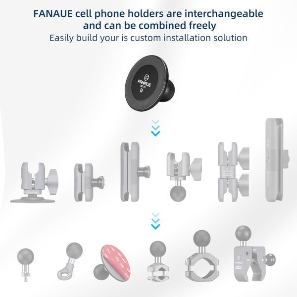 FANAUE Cell Phone Holder Base with 1" Ball Head Magnetic Car Phone Mount Stand Compatible with RAM Mount B Size 1 Inch, Can Be Mounted on Car