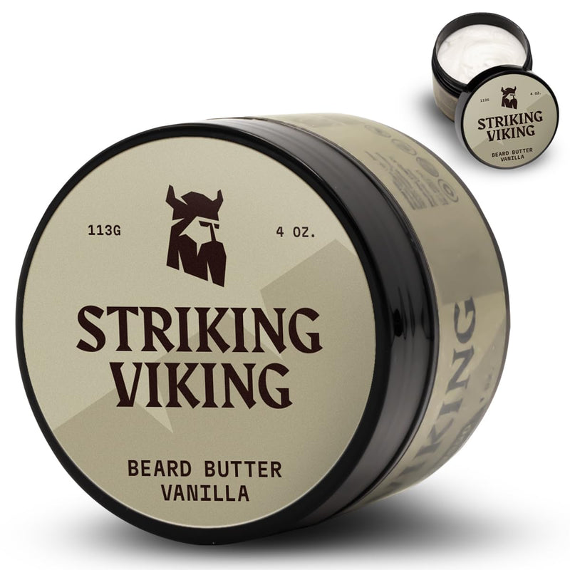 Striking Viking Beard Butter - Non-Greasy Moisturizer with Natural Ingredients (Vanilla, 4Oz) - Keep Your Beard Hydrated and Refreshing