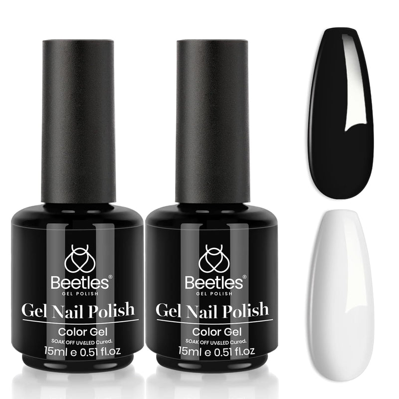 Beetles Gel Polish White Gel Polish and Black Gel Polish Kit 2 Pcs 15Ml Black and White Gel Nail Polish Soak off Led French Nail Art Manicure