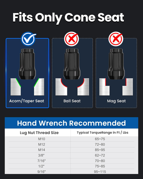 Gasupply 1/2-20 Lug Nuts Black, 1/2 X 20 Closed End 6 Spline Tuner Lug Nuts 1.38" 35Mm Tall Conical Seat 60 Degree, 20 Pack with 1 Lug Nut Key