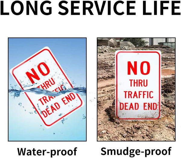 Large No Thru Traffic Sign, Dead End Sign, 18"X 12" .040 Rust Free Aluminum â Reflective, UV Protected and Weatherproof