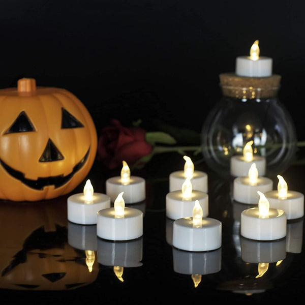 Battery Operated Flameless Tea Lights, Led Flickering Electric Votive Candle 24 Pack Realistic and Bright for Seasonal, Festive Celebrations and