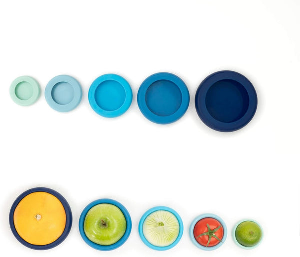 Food Huggers 5Pc Reusable Silicone Food Savers | BPA Free & Dishwasher Safe | Fruit & Vegetable Produce Storage for Onion, Tomato, Lemon, Banana,