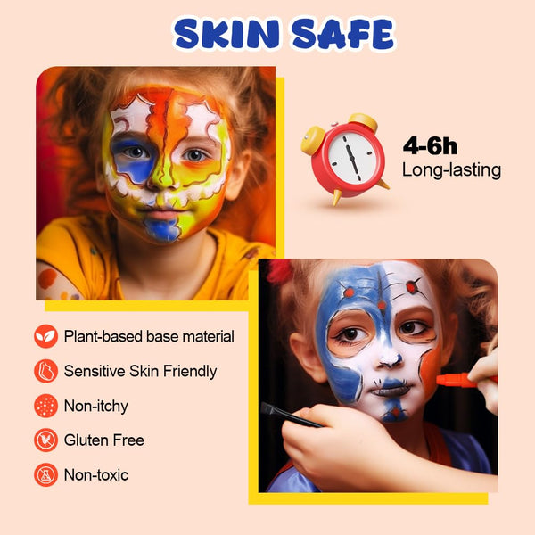 8 Color Face Painting Kits for Kids, Beesjuy Water Based Face Paint Kit, Makeup Kit Plant Ingredients Face Crayons, Painting Party for Adults&Kids