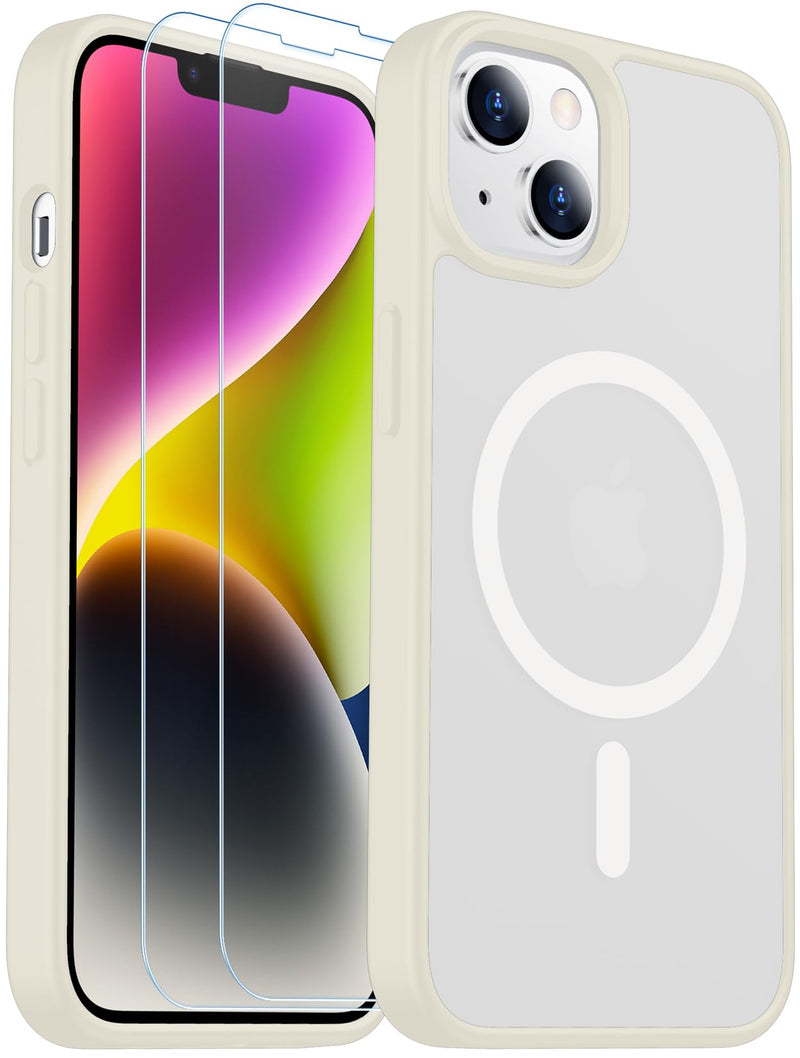 SPIDERCASE Designed for Iphone 13/14 Case, Magnetic Translucent with 2PCS Tempered Glass Screen Protector Anti-Fingerprint Anti-Scratch Phone