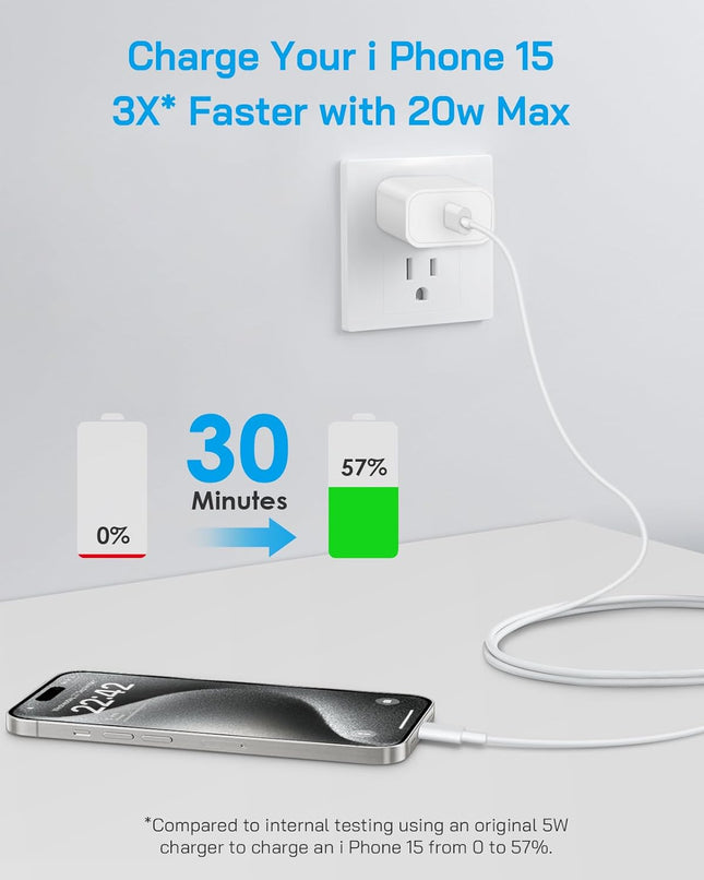 I Phone 16 15 Charger Fast Charging - 20W PD Fast Charger Block with 6Ft USB C Cable for I Phone 16/15 Series, I Pad Pro