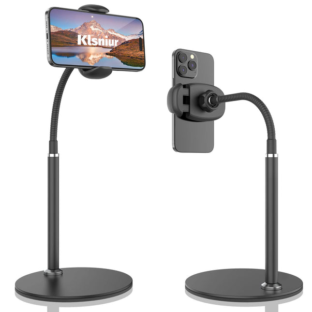 Cell Phone Stand, Adjustable Height & Angle Gooseneck Stand for Desk Flexible Arm Universal Holder, Aluminum Alloy Deskt