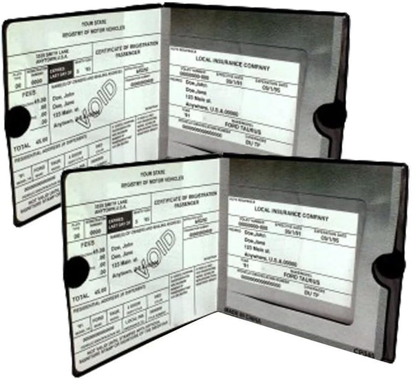 ESSENTIAL Car Auto Insurance Registration BLACK Document Wallet Holders 2 Pack - [BUNDLE, 2Pcs] - Automobile, Motorcycle, Truck, Trailer Vinyl ID