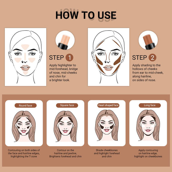 Evpct 4 Colors Contour Stick Makeup Set Concealer Stick Cream Contouring Contour Palette Makeup Kit for Beginners Nose Bronzer Stick Liquid