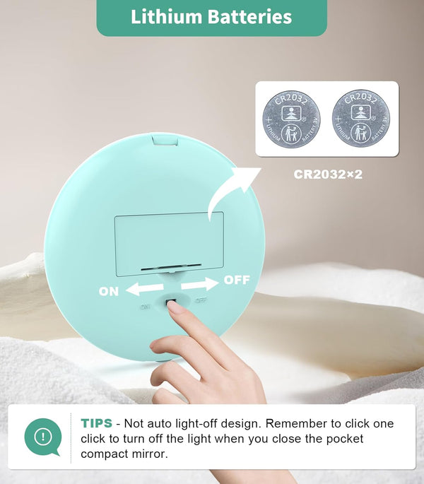 Wobsion LED Lighted Travel Makeup Mirror, 1X/10X Magnification, Compact, Portable for Handbag, Purse, Pocket, 3.5 Inch Illuminated, Folding,