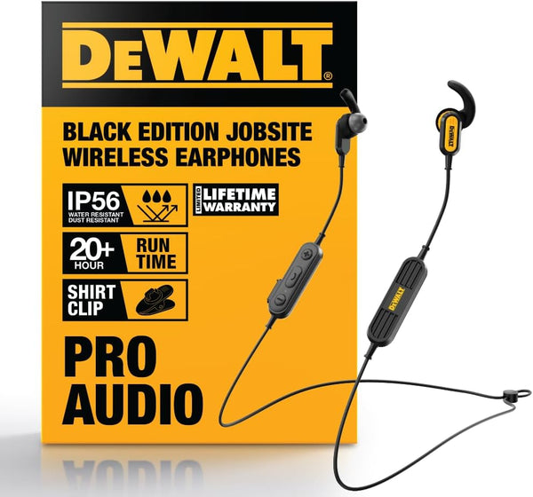 DEWALT Heavy Duty Neckband Bluetooth Earbuds, Wireless Bluetooth 5.2 Headphones W/Microphone, Lightweight Comfort, IP56 Waterproof, Deep Bass