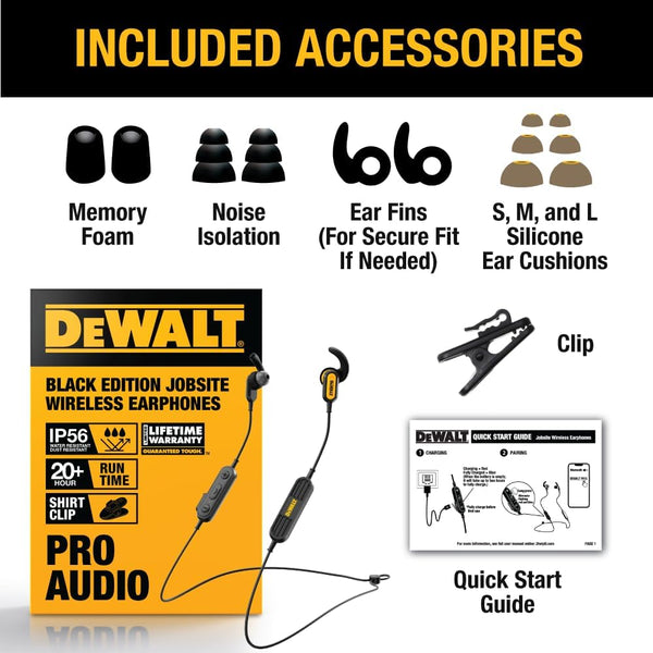 DEWALT Heavy Duty Neckband Bluetooth Earbuds, Wireless Bluetooth 5.2 Headphones W/Microphone, Lightweight Comfort, IP56 Waterproof, Deep Bass