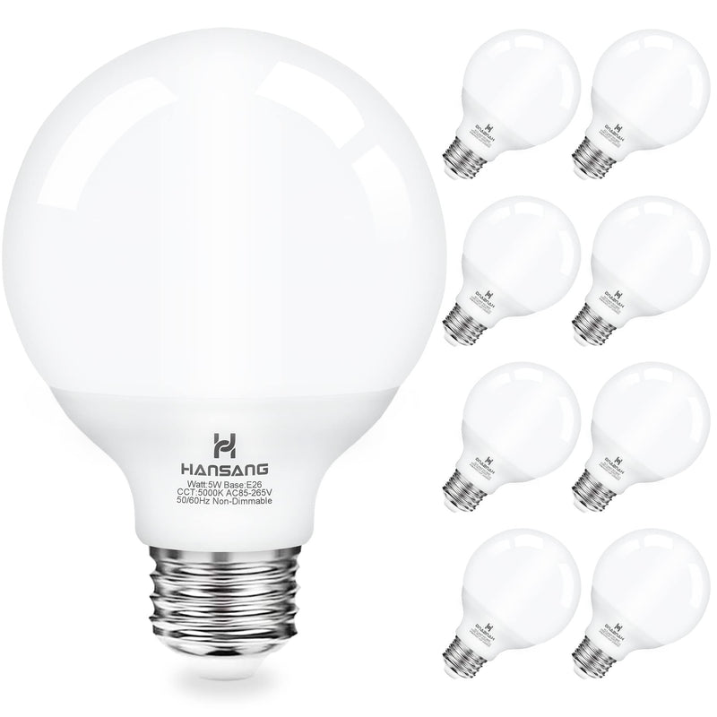 Hansang Vanity Light Bulb 5000K Daylight 8 Pack G25 LED Globe Light Bulb for Bathroom Vanity Mirror Decorative,E26 Medium Base, 5W 60W
