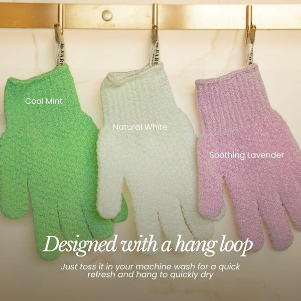 Bare Botanics 4 Pack Exfoliating Gloves for Shower (Lavender) - 100% Nylon Fibers - Exfoliating Bath Gloves - Shower Scrubber & Dead Skin Remover