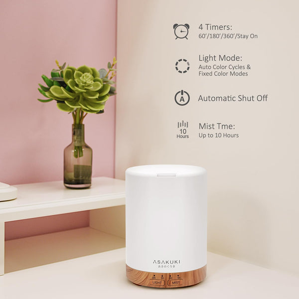 ASAKUKI 300ML Essential Oil Diffuser, Quiet 5-In-1 Premium Humidifier, Home Fragrance Aroma Diffuser with 7 LED Color Changing Light and Auto-Off