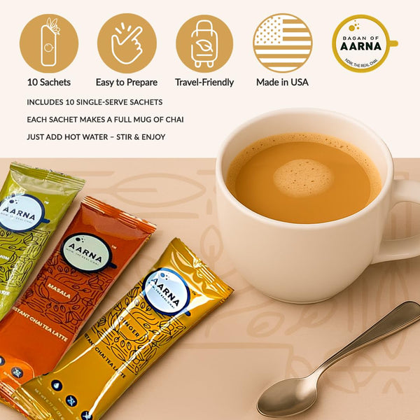 Bagan of Aarna Instant Masala Chai, Tea Powder Mix, Spiced Tea, All Natural Chai Tea, Authentic Chai Mix, Masala Spiced Chai Powder with Natural
