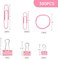 Pink Binder Clips Paper Clips,380 PCS Assorted Sizes Paperclips Paper Clamps Rubber Bands for Files, Papers, Home Supplies (Pink)