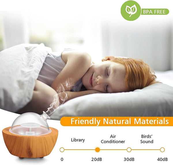 280Ml Glass Essential Oil Diffuser Wood Grain Base Air Aroma Diffusers for Aromatherapy Cool Mist Humidifier with Safe Auto Shut-Off and 7 Color