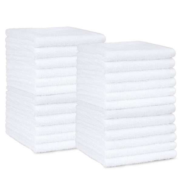 Amazon Basics Fast Drying Cotton Washcloths for Bathroom, Machine Washable, Soft and Highly Absorbent, 12 X 12 In, White, 24-Pack