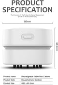 ODISTAR Desktop Vacuum Cleaner, Mini Table Dust Sweeper Energy Saving,High Endurance up to 90 Mins,Cordless&360º Rotatable Design for Keyboard/Home/School/Office(White AA Battery)