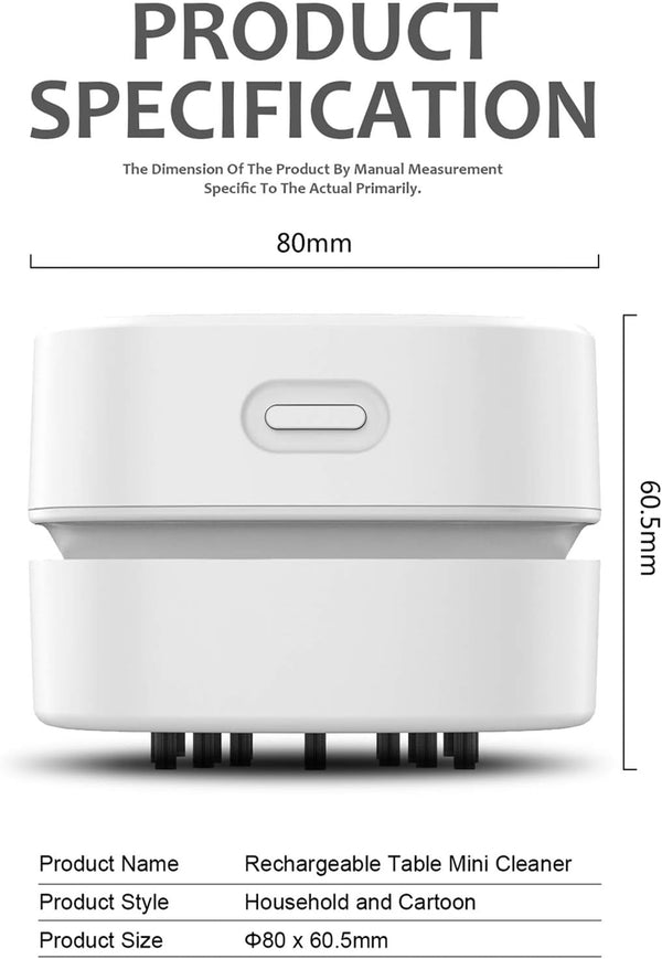 ODISTAR Desktop Vacuum Cleaner, Mini Table Dust Sweeper Energy Saving,High Endurance up to 90 Mins,Cordless&360º Rotatable Design for Keyboard/Home/School/Office(White AA Battery)