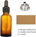 AOZITA 4 Pack, 2 Oz Dropper Bottles with 1 Funnel & 4 Labels - Essential Oils Bottles for Health, Personal Care & Beauty - 60Ml Thick Dark Amber