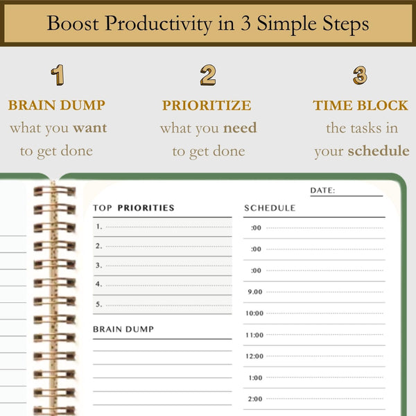 Undated Daily Planner - Time Blocking Planner & ADHD Planner. to Do List, Hourly Schedule, Daily and Monthly Agenda. Time Management &