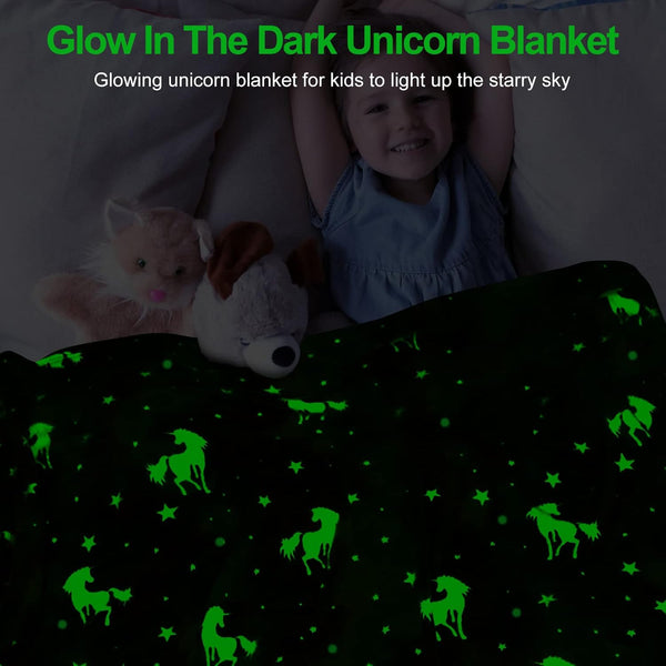 Unicorn Glow in the Dark Blanket for Girls/Kids Age 3-12, Soft Fleece Throw - 40"X60