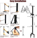 Outdoor Hose Holder Stand with Brass Spigot Faucet - Freestanding Metal Water Pipe Extension Hanger Stake Heavy Duty Storage Organizer for Garden