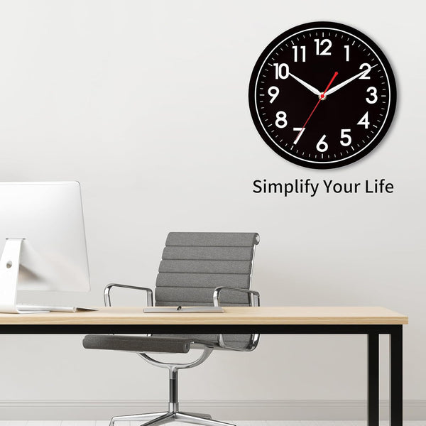 AKCISOT Wall Clock Modern Black Silent Non Ticking Wall Clocks Battery Operated 12 Inch, Small Analog Classic Clock Decorative for Bedroom,