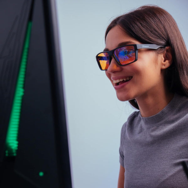 Horus X - Gaming Glasses | Blue Light Blocking Computer Screen Glasses | anti Fatigue & Eyestrain for Men and Women | Amber